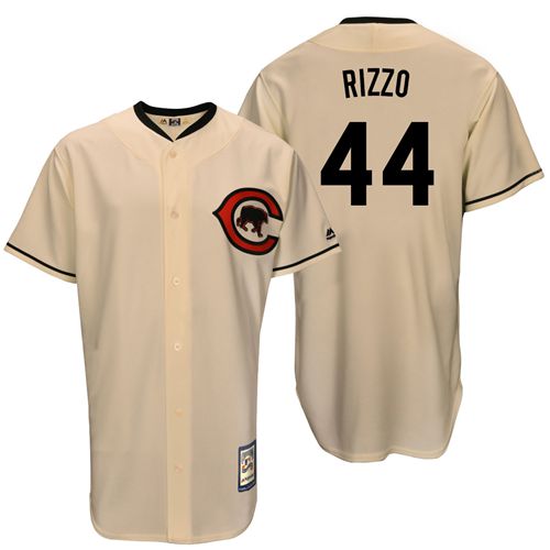 Mitchell And Ness Cubs #44 Anthony Rizzo Cream Throwback Stitched MLB Jersey - Click Image to Close